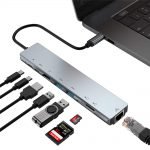 Bakeey 8в1 USB-C Хъб Докинг станция Адаптер с 4K HDMI HD дисплей/87 W USB-C PD3.0 захранване/USB-C предаване на данни/2 * USB 3.0/RJ45 Gigabit Ethernet/Четци на карти с памет Smartonoff Bulgaria