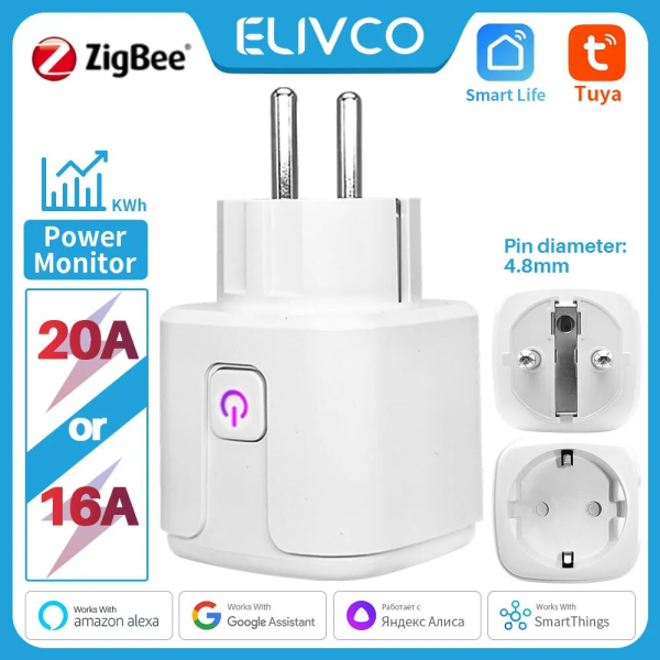 Smartonoff Bulgaria Elivco Tuya Интелигентен Zigbee Контакт 20А Мониторинг на мощността Гласов контрол
