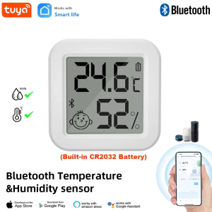 Smartonoff Bulgaria Най-новият Tuya Bluetooth Сензор за температура и влажност с LCD термометър Мини интелигентен електрически хигрометър с дистанционно управление чрез Tuya/SmartLife