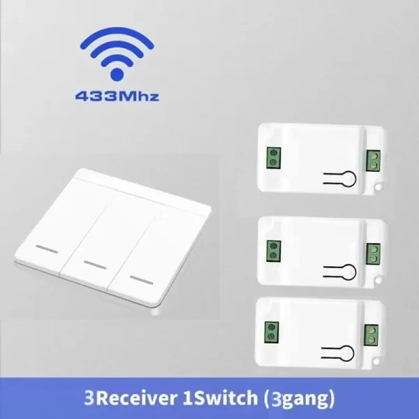 Smartonoff Bulgaria Безжичен Троен ключ за осветление + 3бр. реле 10A 220V RF 433Mhz