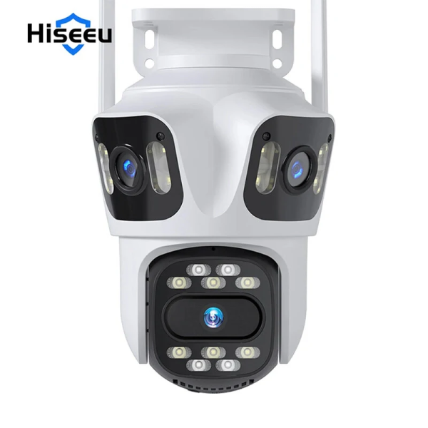 Hiseeu WSA18 8MP 4K 5X Zoom WiFi PTZ IP Външна Камера с Три лещи Три екрана Автоматично проследяване Двупосочно аудио P2P ICSEE APP