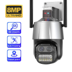 4MP+4MP Охранителна IP Безжична Камера Откриване на движение Цветно нощно виждане Двупосочно аудио